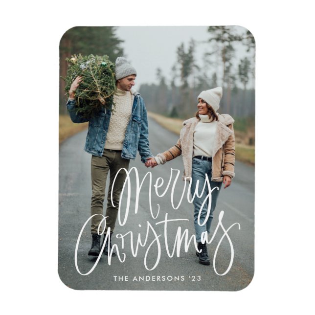 Imán Guión asual con letras de mano - Fotos navideñas d (Vertical)