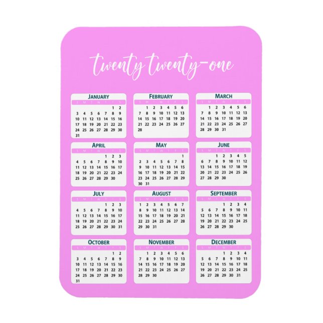 Imán Guión de calendario anual 2021 (Vertical)