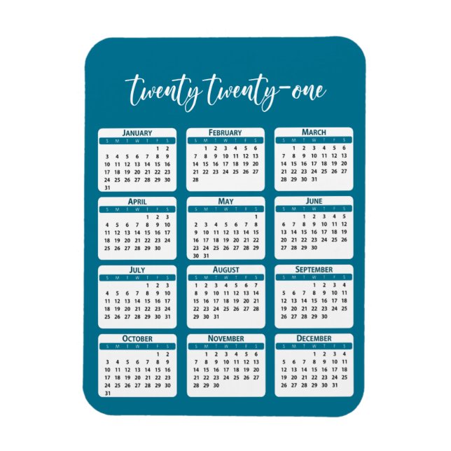 Imán Guión de calendario anual 2021 (Vertical)