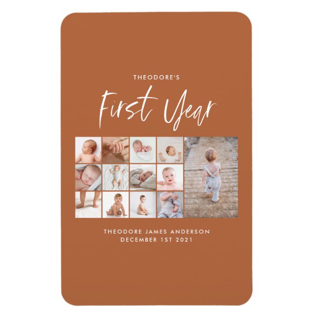 Imán Guión de collage de fotos de bebés de primer año t (Vertical)