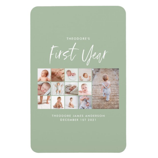 Imán Guión de collage de fotos para bebés de primer año (Vertical)