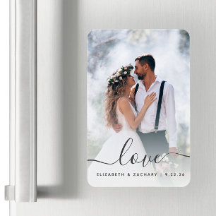 Imán Guión de foto de boda personalizada amor gris