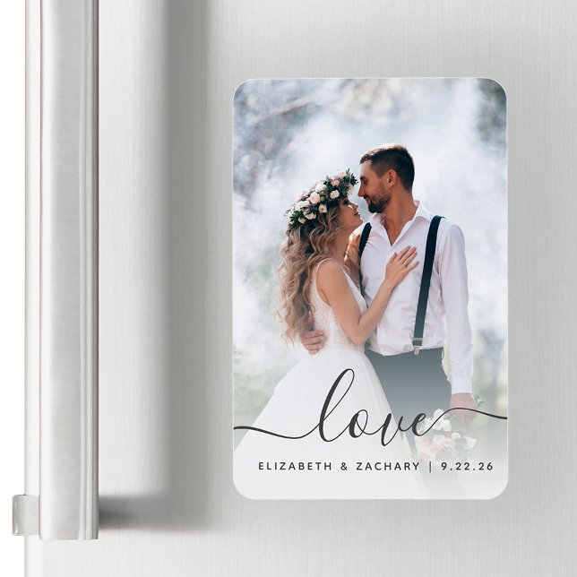 Imán Guión de foto de boda personalizada amor gris (Subido por el creador)