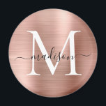 Imán Guión de Monograma Metalizado cepillado de oro Ros<br><div class="desc">Moderno Rosa Gold Cepillado Metalizado Monograma Script Magnet</div>