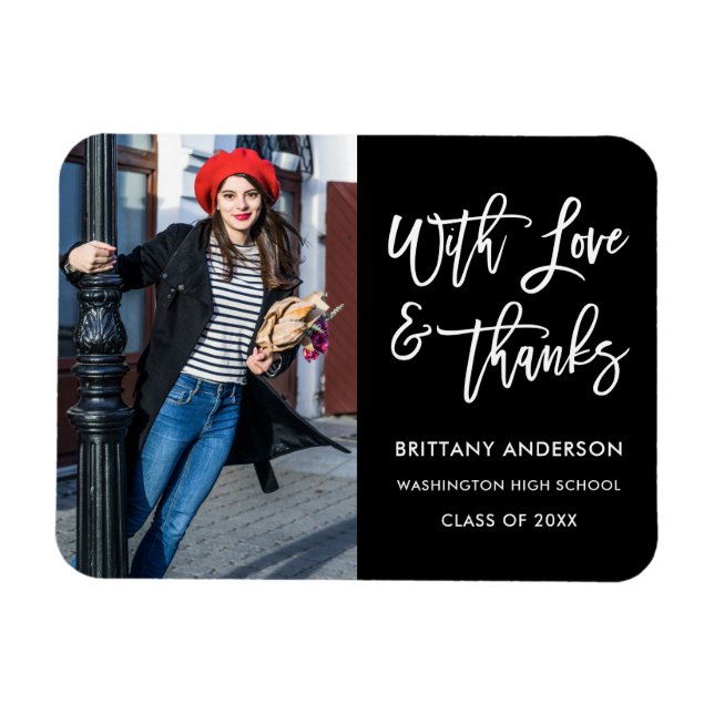 Imán Guión de pincel moderno Amor gracias a graduación (Horizontal)