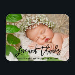 Imán Guión de pincel moderno Recién nacido amor y graci<br><div class="desc">Moderno guión de pincel negro Recién nacido amor y gracias - Gracias imán foto</div>