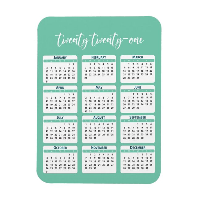 Imán Guión del calendario del año completo 2021 (Vertical)