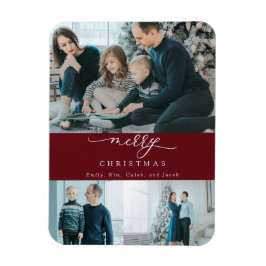 Imán Guión mínimo moderno 3 foto Feliz Navidad Rojo