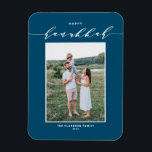 Imán Guión moderno azul Feliz foto de Hanukkah<br><div class="desc">¡Feliz Hanukkah! Send Hanukkah desea a la familia y amigos con este imán de caligrafía de personalizable Hanukkah. Presenta una caligrafía elegante y una tipografía sencilla. Personalice agregando nombres y una foto. Este elegante imán Happy Hanukkah está disponible en otros cardstock.</div>