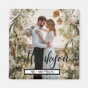 Imán Guión moderno Gracias Boda Foto Favor
