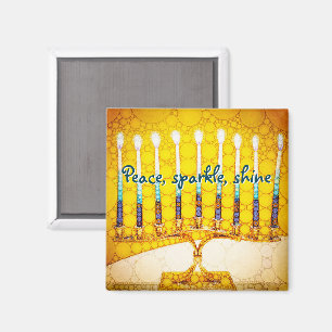 Imán Guión shine amarillo para la paz Hanukkah Menorah