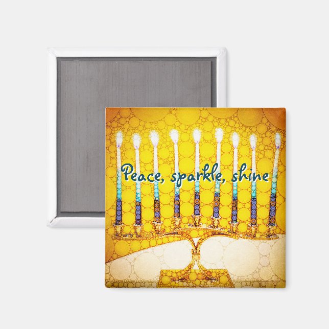 Imán Guión shine amarillo para la paz Hanukkah Menorah (Anverso/Reverso)