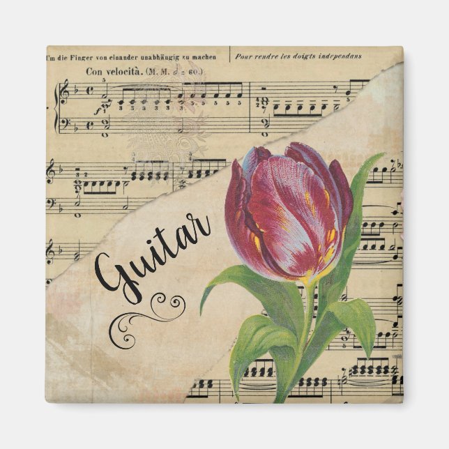 Imán Guitar Elegante Tulip Vintage Sheet Music (Frente)