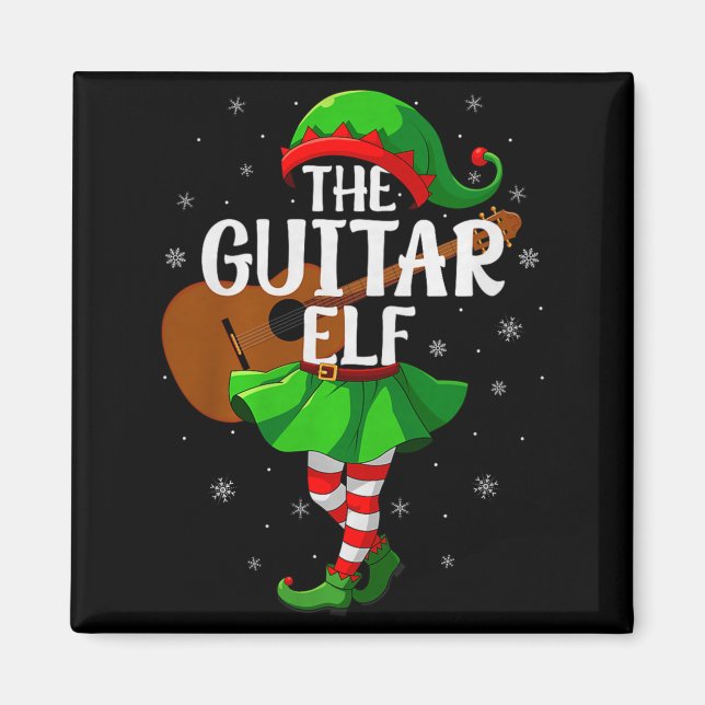 Imán Guitar Elf Christmas Girls Women Elf Squad Xmas Fa (Frente)