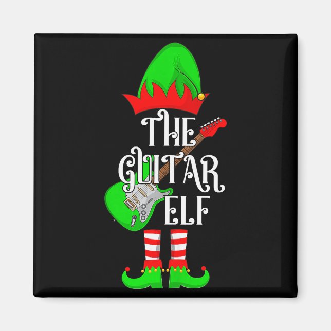 Imán Guitar Elf Christmas Pajamas Matching Family Elf S (Frente)