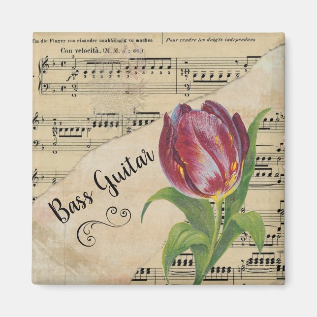 Imán Guitarra Bass Elegant Tulip Vintage Sheet Music (Frente)