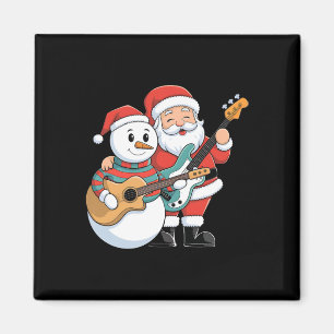 Imán Guitarra De Rock Snowman Y Santa Claus Tocan Guita