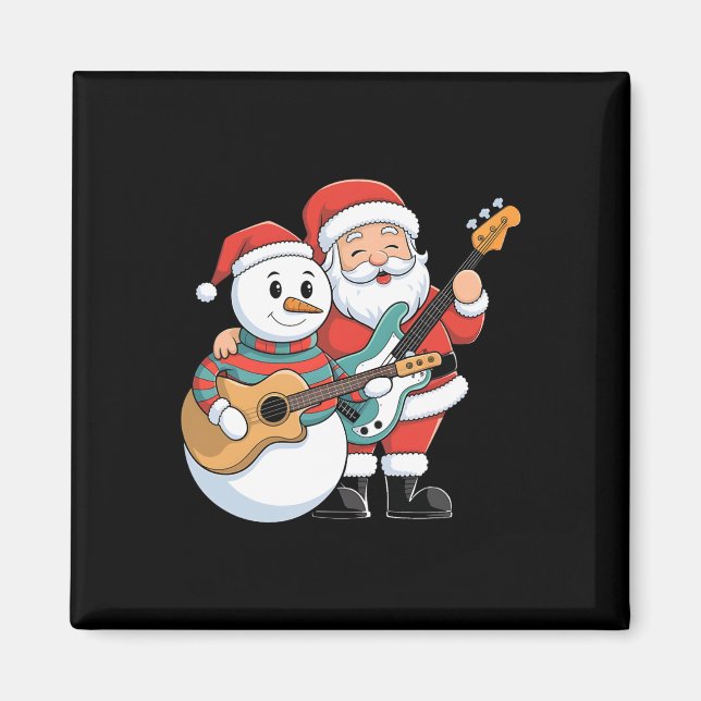 Imán Guitarra De Rock Snowman Y Santa Claus Tocan Guita (Frente)