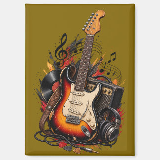 Imán Guitarra eléctrica retro y amplificador Música roc