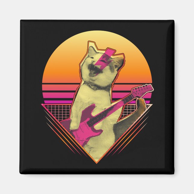 Imán Guitarra eléctrica tocando el vaporwave del gato M (Frente)