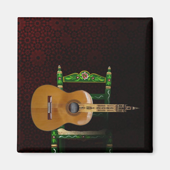 Imán Guitarra española con Giralda de Sevilla y silla. (Frente)