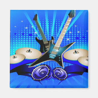 Imán Guitarras, tambores y altavoces eléctricos azules