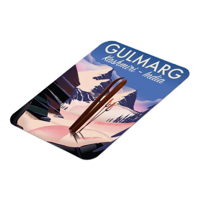 Imán Gulmarg Kashmiri poster de esquí de India (Lado Izquierdo)