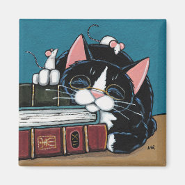 Imán Gusano de biblioteca durmiente Pintura de gato y r