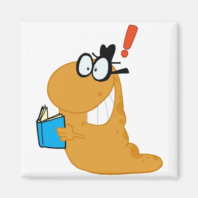 Imán Gusano de libro feliz por idea (Frente)
