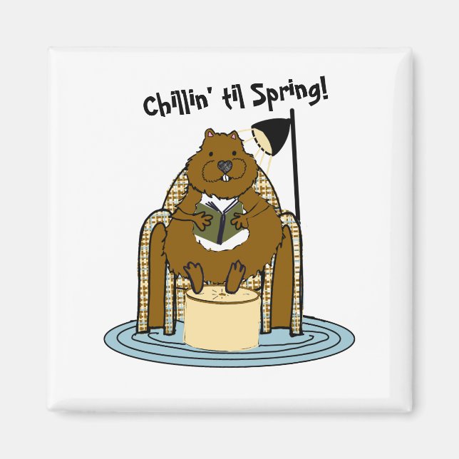 Imán Gusano de libros Groundhog esperando la primavera (Frente)