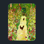 Imán Gustav Klimt Garden con pollos<br><div class="desc">Magnate con la pintura al óleo de Gustav Klimt Garden con gallos (1917). Dos gallinas marrones se encuentran en un camino al jardín. Hermosas flores rosas,  rojas y blancas florecen a lo largo del camino. Un gran regalo para los amantes del arte Art Nouveau y austriaco.</div>