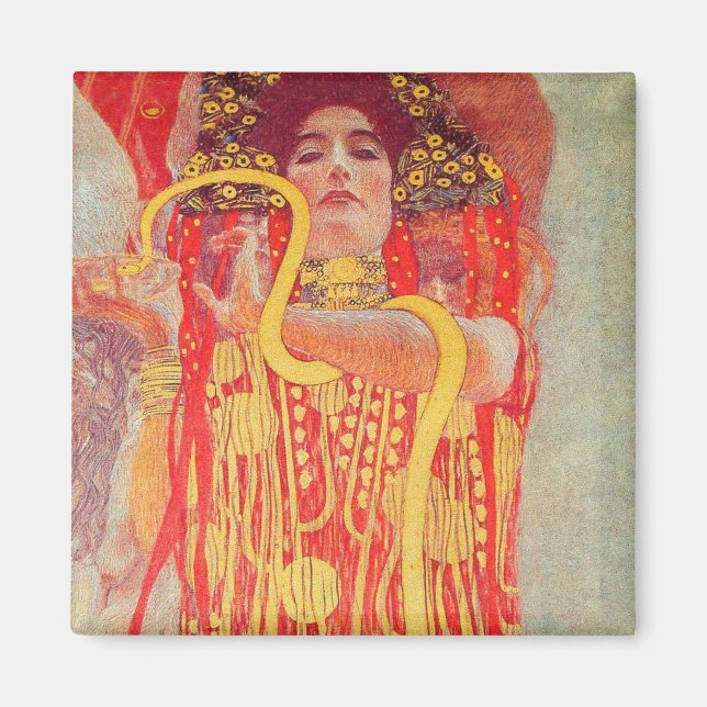 Imán Gustav Klimt Red Woman Gold Snake Pintura