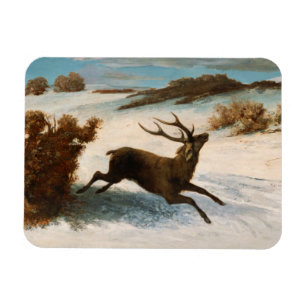 Imán Gustave Courbet - Corriendo venados en la nieve