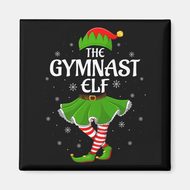 Imán Gymnast Elf Christmas Family Girls Women Elf Squad (Frente)
