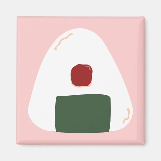 Imán "H de Onigiri" ~Sobre rosado~ Magnet cuadrado (Frente)