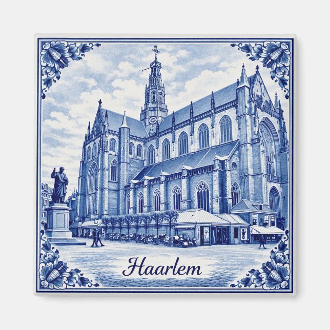 Imán Haarlem church Delft Blue style magnet (Frente)