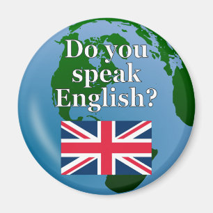 Imán "¿Hablas inglés?" en inglés. Bandera y globo