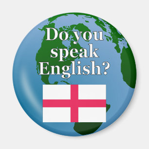 Imán "¿Hablas inglés?" en inglés. Bandera y globo