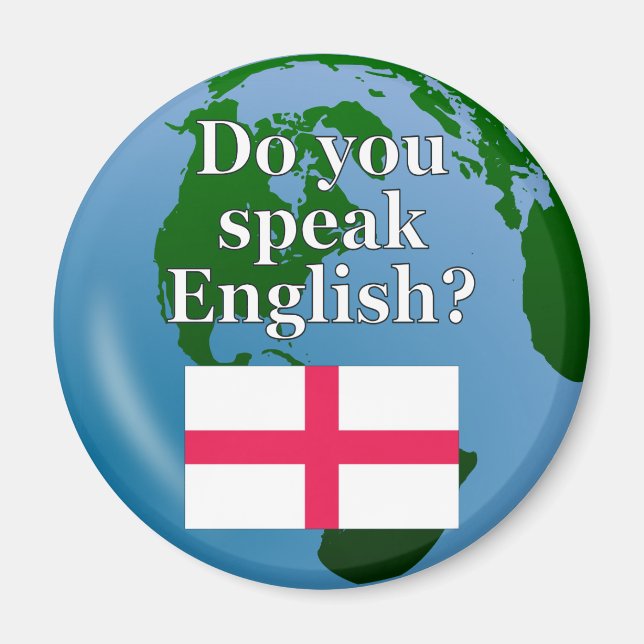 Imán "¿Hablas inglés?" en inglés. Bandera y globo (Frente)