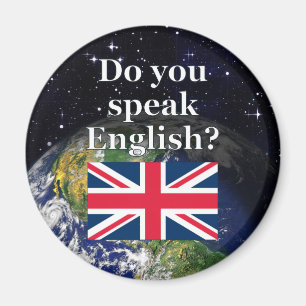 Imán "¿Hablas inglés?" en inglés. Bandera y Tierra