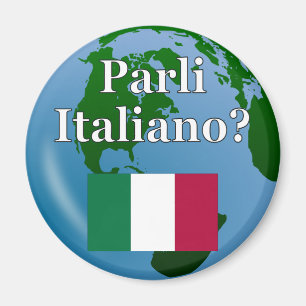 Imán ¿Hablas italiano en italiano? Bandera y globo