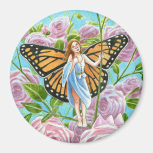 Imán Hada de mariposa monarca entre los Rosas