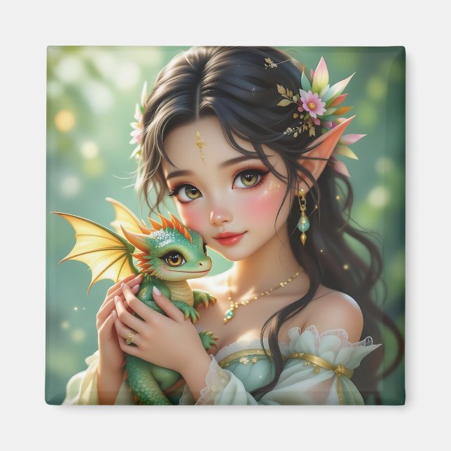 Imán Hada Elfa Bonita & Dragón Etéreo   (Frente)