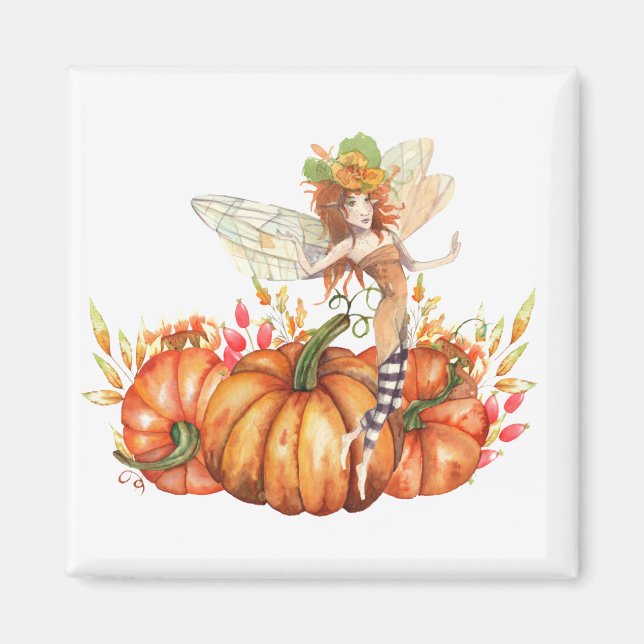 Imán Hadas forestales y Bouquet de calabaza otoñal (Frente)