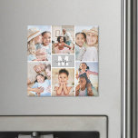 Imán Haga su propio Collage de fotos Monograma 6<br><div class="desc">Nombre Inicial Personalizado Monograma Collage de fotos Square Magnet. Añada un toque personal y elegante a su frigorífico o a cualquier superficie magnética con este imán cuadrado personalizado, con el diseño impreso en un lado. El diseño incluye una caja gris en el centro con una inicial blanca y nítida y...</div>
