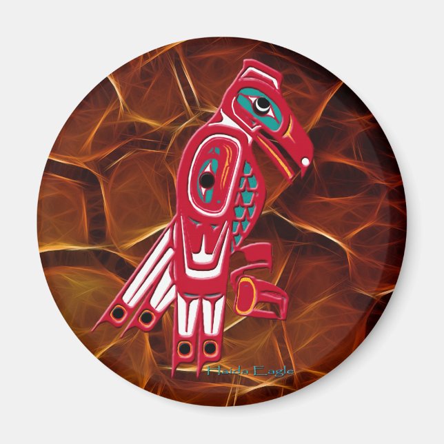 Imán HAIDA EAGLE y Naranja Magnet de Arte Nativo Fracta (Frente)