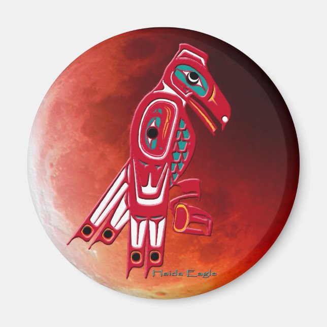 Imán HAIDA EAGLE Y RED MOON Nativo Magnet Art (Frente)
