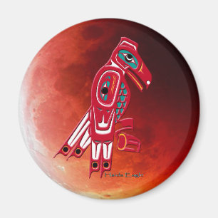 Imán HAIDA EAGLE Y RED MOON Nativo Magnet Art