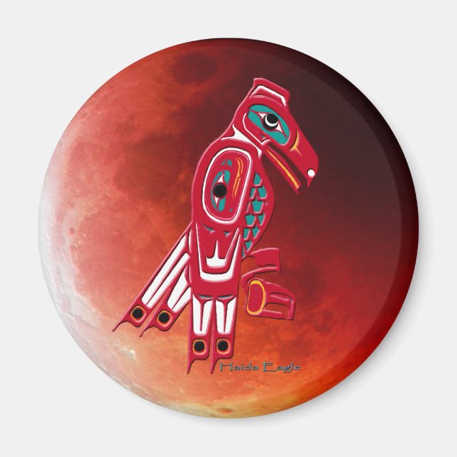 Imán HAIDA EAGLE Y RED MOON Nativo Magnet Art (Frente)
