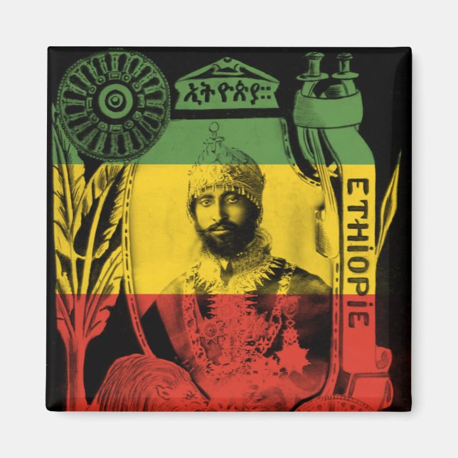 Imán Haile Selassie Magnet Red Gold Green Rasta (Frente)